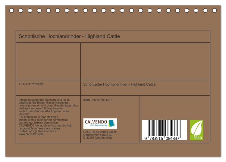 Produktbild: Schottische Hochlandrinder - Highland Cattle (Tischkalender 2026 DIN A5 quer), CALVENDO Monatskalender