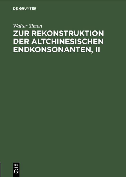 Produktbild: Zur Rekonstruktion der altchinesischen Endkonsonanten, II