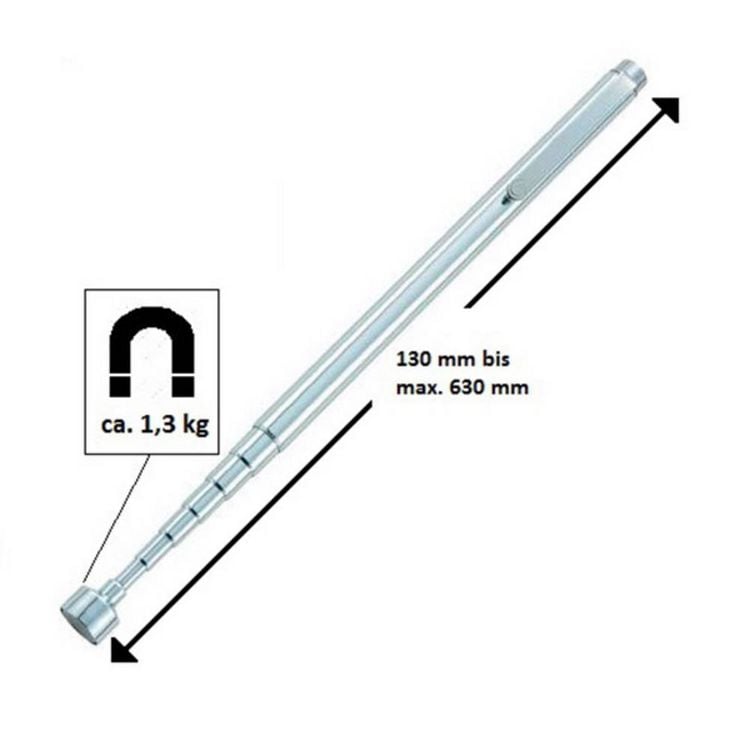 Produktbild: TOOLCRAFT TO-6541704 Magnetheber in Stiftform ausziehbar 130 - 630 mm 1,3 kg Hebekraft Magnetheber