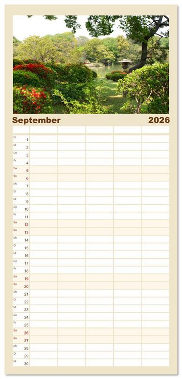 Produktbild: Familienplaner 2026 - G&auml;rten in Japan mit 5 Spalten (Wandkalender, 21 x 45 cm) CALVENDO