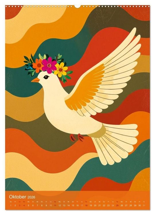 Produktbild: Flower Power Dreams - Retro 70s Art (Wandkalender 2026 DIN A2 hoch), CALVENDO Monatskalender
