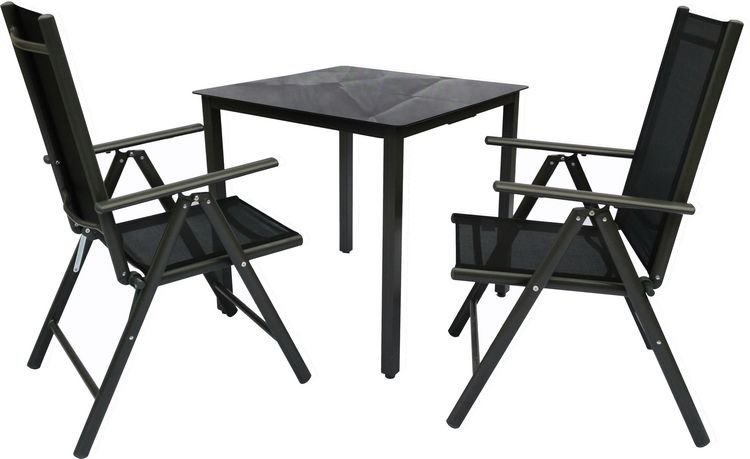 Produktbild: 3 tlg Alu Glas Gartenset Tisch Sitzgruppe 80SW