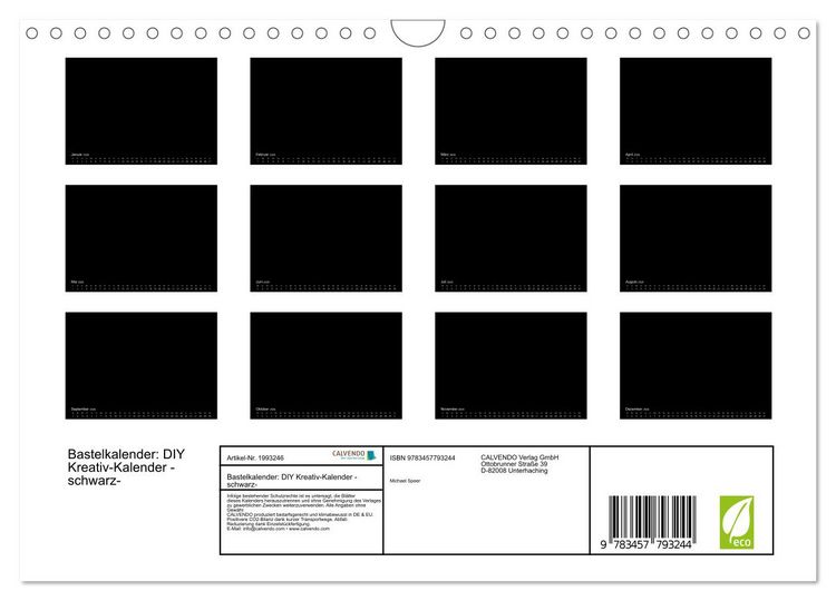 Produktbild: Bastelkalender: DIY Kreativ-Kalender -schwarz- (Wandkalender 2026 DIN A4 quer), CALVENDO Monatskalender