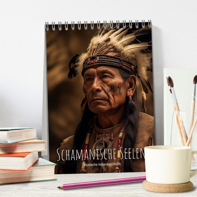 Produktbild: Schamanische Seelen: Mystische Indianerportraits (Tischkalender 2026 DIN A5 hoch), CALVENDO Monatskalender