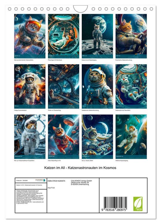 Produktbild: Katzen im All - Katzenastronauten im Kosmos (Wandkalender 2026 DIN A4 hoch), CALVENDO Monatskalender