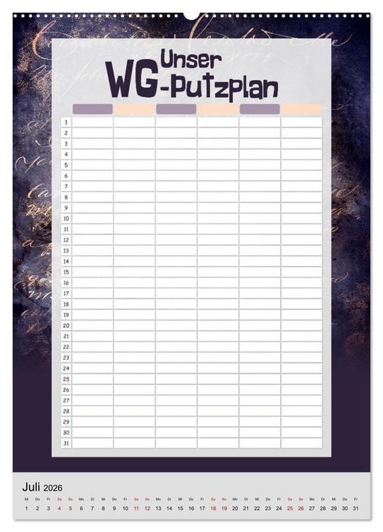 Produktbild: Gothic WG-Putzplan & Kalender 2026 (Wandkalender 2026 DIN A2 hoch), CALVENDO Monatskalender
