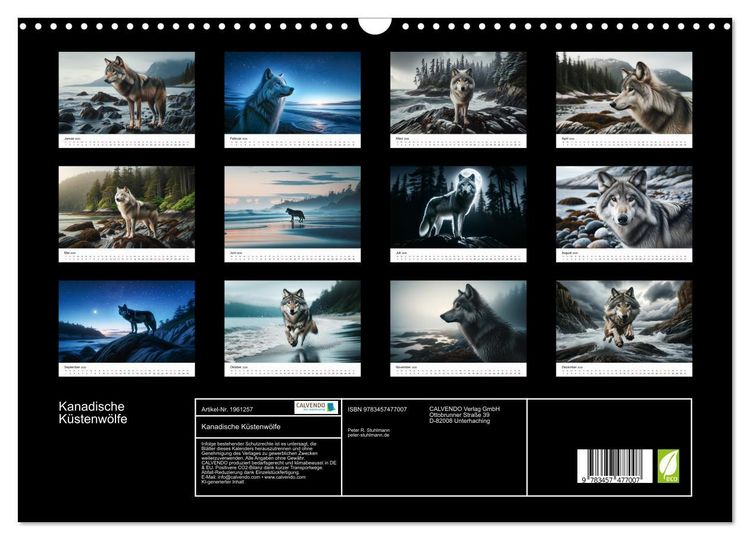 Produktbild: Kanadische K&uuml;stenw&ouml;lfe (Wandkalender 2026 DIN A3 quer), CALVENDO Monatskalender