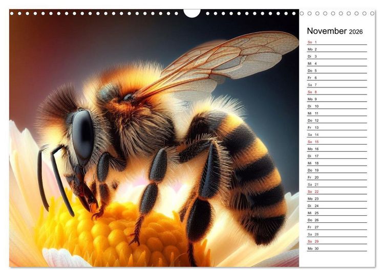 Produktbild: Biene auf Bl&uuml;te - Faszinierende Details durch k&uuml;nstliche Intelligenz (Wandkalender 2026 DIN A3 quer), CALVENDO Monatskalender