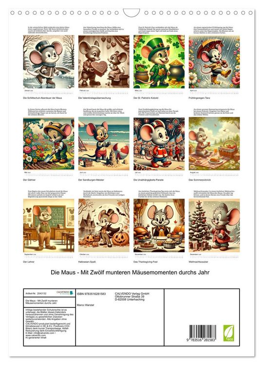 Produktbild: Die Maus - Mit Zw&ouml;lf munteren M&auml;usemomenten durchs Jahr (Wandkalender 2026 DIN A3 hoch), CALVENDO Monatskalender