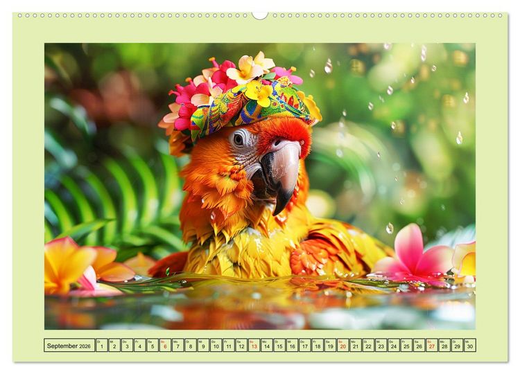 Produktbild: Papageien-Fashion. Farbenfroher Modestil im Dschungel (Wandkalender 2026 DIN A2 quer), CALVENDO Monatskalender