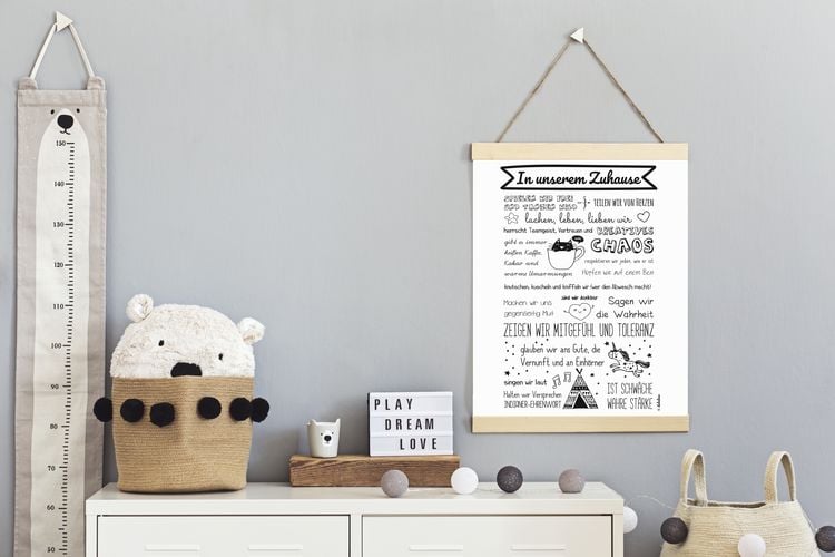 Produktbild: Poster: Unser Zuhause / Familienregeln (Bildgr&ouml;&szlig;e DIN A3, schwarz-wei&szlig;)