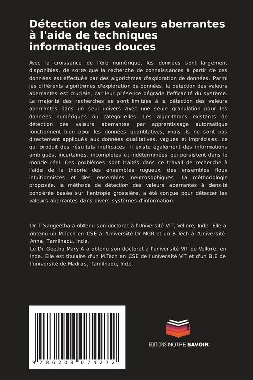 Produktbild: D&eacute;tection des valeurs aberrantes &agrave; l'aide de techniques informatiques douces