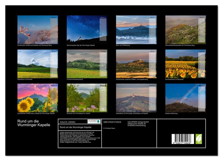 Produktbild: Rund um die Wurmlinger Kapelle (hochwertiger Premium Wandkalender 2026 DIN A2 quer), Kunstdruck in Hochglanz