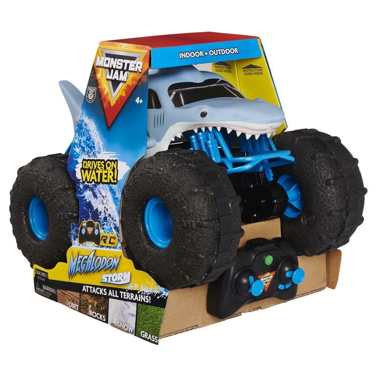 Produktbild: Monster Jam Megalodon Storm, RC Truck, Amphibienfahrzeug in Hai-Optik für Land und Wasser, Maßstab 1:15 - kinderleichte Bedienung, ab 4 Jahren