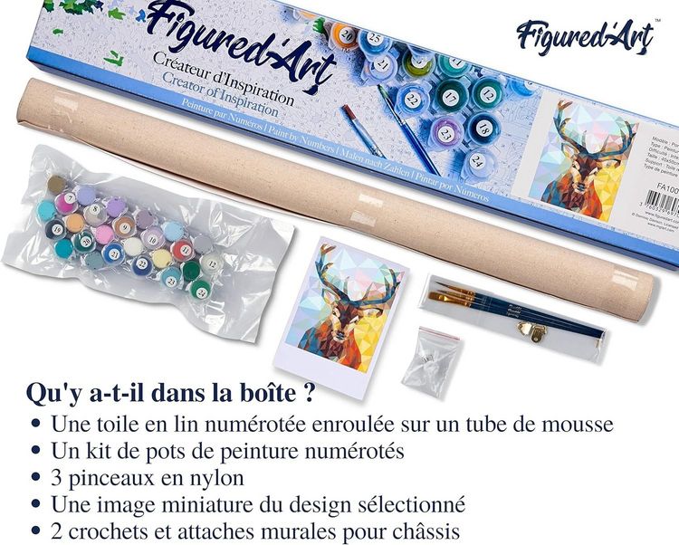 Produktbild: FiguredArt PN947 - Malen nach Zahlen, Modernes Rentier, Leinwand 40x50cm ohne Rahmen, Malset, Paint by Numbers