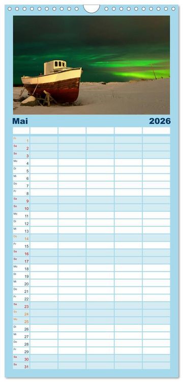 Produktbild: Familienplaner 2026 - Magische N&auml;chte - POLARLICHT mit 5 Spalten (Wandkalender, 21 x 45 cm) CALVENDO