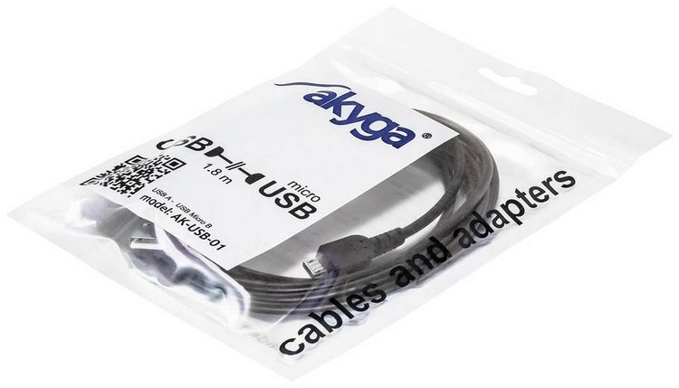 Produktbild: Akyga USB-Kabel USB-A Stecker, USB-Micro-B Stecker 1.80m Schwarz AK-USB-01