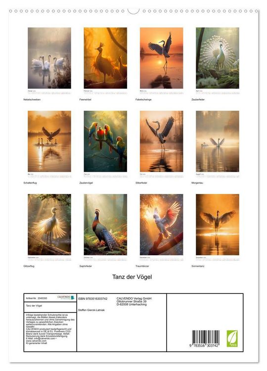 Produktbild: Tanz der V&ouml;gel (hochwertiger Premium Wandkalender 2026 DIN A2 hoch), Kunstdruck in Hochglanz