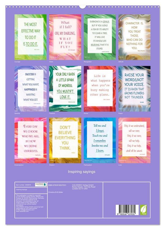 Produktbild: Inspiring sayings (High Quality Premium Wall Calendar 2026 DIN A2 portrait),CALVENDO 12 Month Wall Calendar