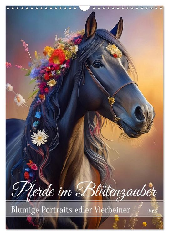 Produktbild: Pferde im Bl&uuml;tenzauber &ndash; Blumige Portraits edler Vierbeiner (Wandkalender 2026 DIN A3 hoch), CALVENDO Monatskalender