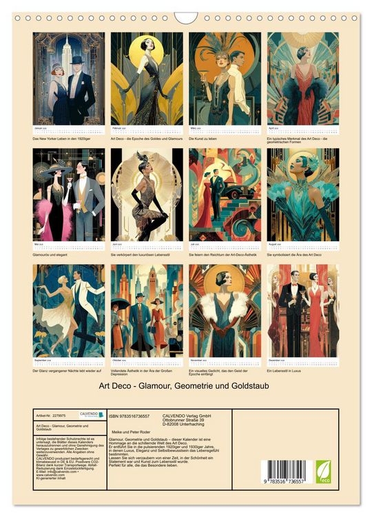 Produktbild: Art Deco - Glamour, Geometrie und Goldstaub (Wandkalender 2026 DIN A3 hoch), CALVENDO Monatskalender