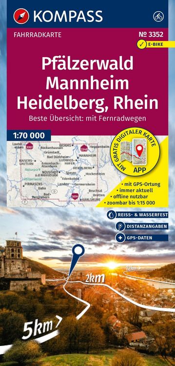Produktbild: KOMPASS Fahrradkarte 3352 Pf&auml;lzerwald, Mannheim, Heidelberg, Rhein 1:70.000