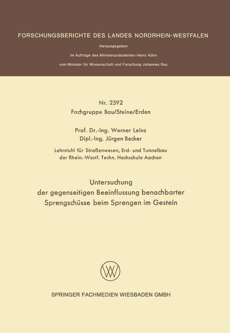 Produktbild: Untersuchung der gegenseitigen Beeinflussung benachbarter Sprengsch&uuml;sse beim Sprengen im Gestein