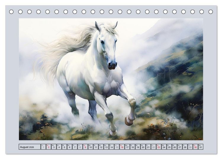 Produktbild: Anmutige Schimmel. &Auml;sthetik wei&szlig;er Aquarell-Pferde (Tischkalender 2026 DIN A5 quer), CALVENDO Monatskalender