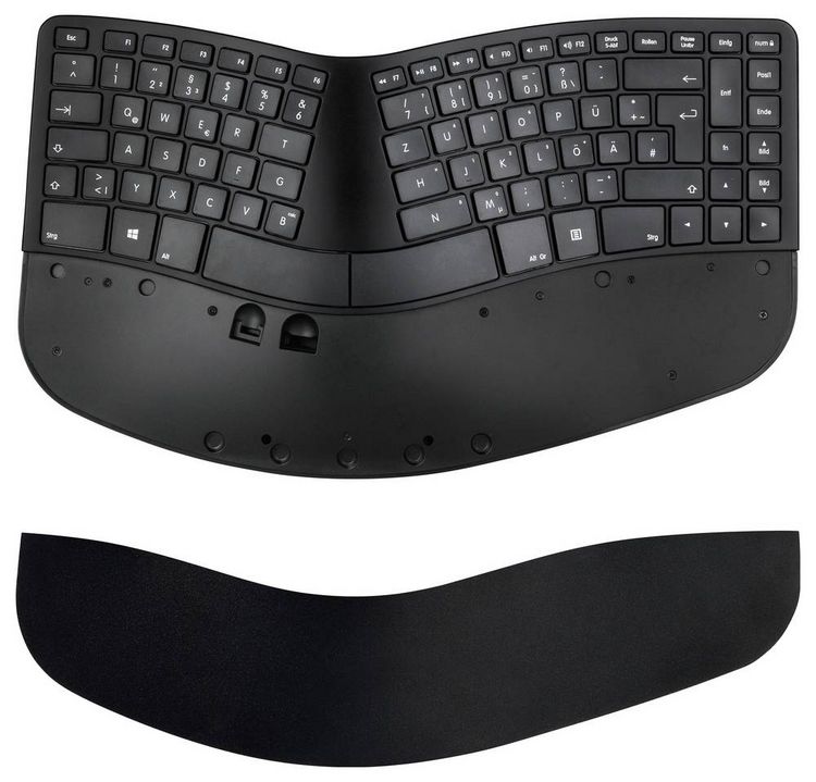 Produktbild: Matias FK413PCD-DE Sculpted Ergonomic Rechargeable Keyboard Kabellos Tastatur Deutsch, QWERTZ Schwarz Ergonomisch