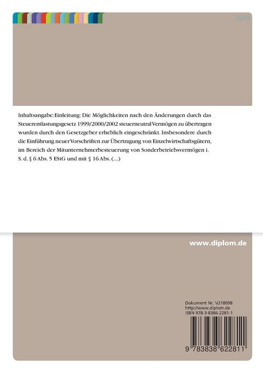 Produktbild: Verm&ouml;gens&uuml;bertragungen nach den &Auml;nderungen durch das Steuerentlastungsgesetz 1999/2000/2002
