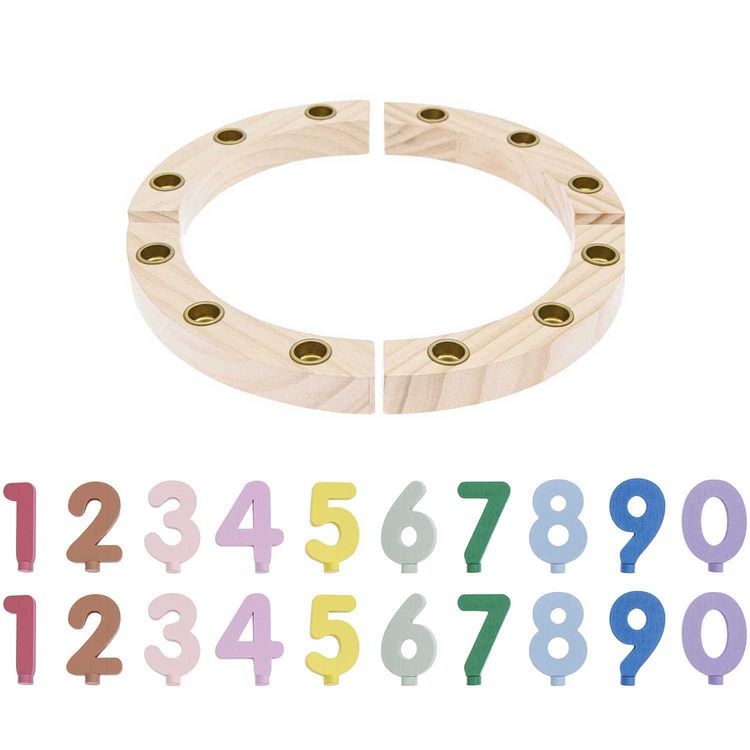 Produktbild: Premium Set Holzring aus Kiefernholz mit Holzzahlen, bunt