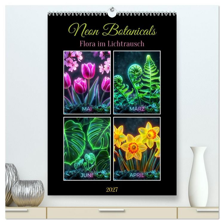 Produktbild: Neon Botanicals - Flora im Lichtrausch (hochwertiger Premium Wandkalender 2027 DIN A2 hoch), Kunstdruck in Hochglanz
