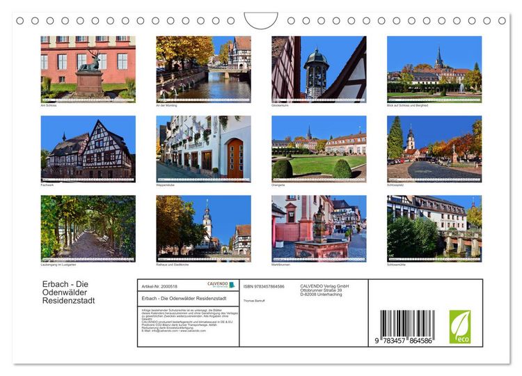 Produktbild: Erbach - Die Odenw&auml;lder Residenzstadt (Wandkalender 2026 DIN A4 quer), CALVENDO Monatskalender