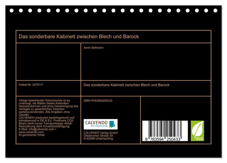 Produktbild: Das sonderbare Kabinett zwischen Blech und Barock (Tischkalender 2027 DIN A5 quer), CALVENDO Monatskalender