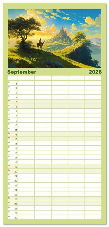 Produktbild: Familienplaner 2026 - Spaziergang durch Anime Welten mit 5 Spalten (Wandkalender, 21 x 45 cm) CALVENDO