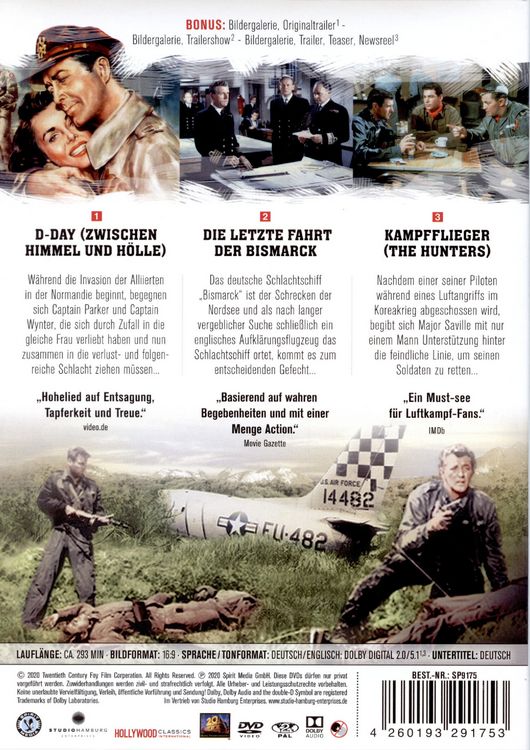 Produktbild: Die Besten Kriegsfilm-Klassiker (D-Day &ndash; The Sixth of June, Sink the Bismarck, The Hunters) [3 DVDs]