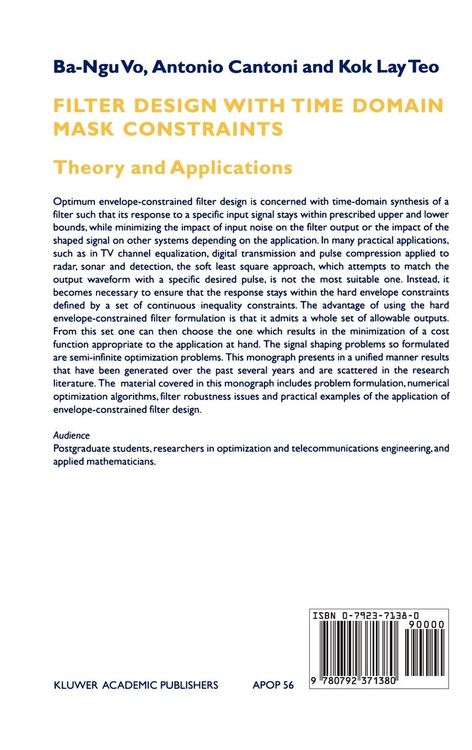 Produktbild: Filter Design With Time Domain Mask Constraints: Theory and Applications
