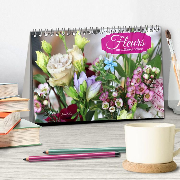 Produktbild: Fleurs - un m&eacute;lange color&eacute; (Calendrier de bureau 2026 DIN A5 vertical), CALVENDO calendrier mensuel
