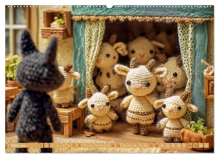 Produktbild: Amigurumi M&auml;rchenstunde nach den Gebr&uuml;dern Grimm (Wandkalender 2026 DIN A2 quer), CALVENDO Monatskalender
