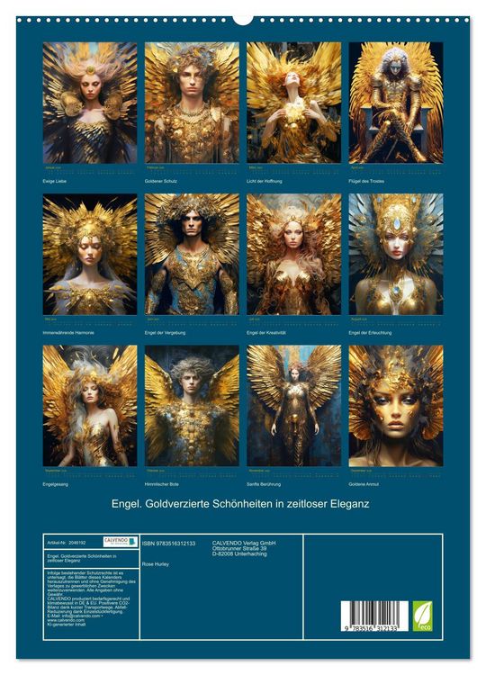 Produktbild: Engel. Goldverzierte Sch&ouml;nheiten in zeitloser Eleganz (hochwertiger Premium Wandkalender 2026 DIN A2 hoch), Kunstdruck in Hochglanz