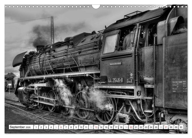 Produktbild: Unter Dampf - Eisenbahnromantik in schwarz-wei&szlig; (Wandkalender 2026 DIN A3 quer), CALVENDO Monatskalender