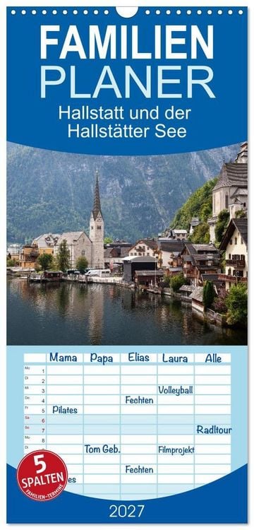 Produktbild: Familienplaner 2027 - Hallstatt und der Hallst&auml;tter See mit 5 Spalten (Wandkalender, 21 x 45 cm) CALVENDO