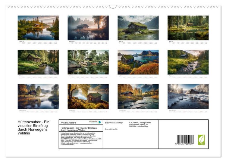 Produktbild: H&uuml;ttenzauber - Ein visueller Streifzug durch Norwegens Wildnis (hochwertiger Premium Wandkalender 2026 DIN A2 quer), Kunstdruck in Hochglanz