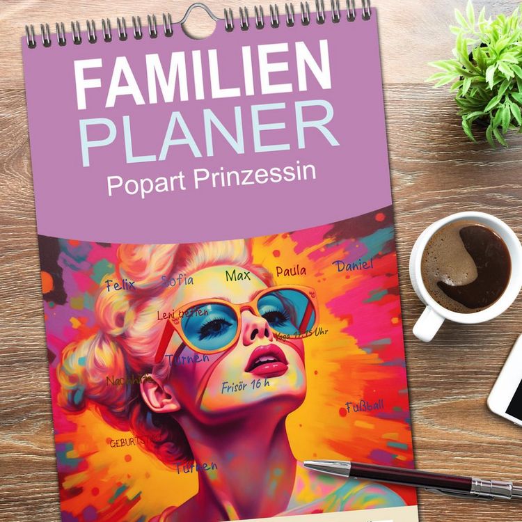 Produktbild: Familienplaner 2026 - Popart Prinzessin mit 5 Spalten (Wandkalender, 21 x 45 cm) CALVENDO