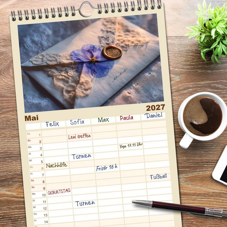 Produktbild: Familienplaner 2027 - Zeitgefl&uuml;ster mit 5 Spalten (Wandkalender, 21 x 45 cm) CALVENDO