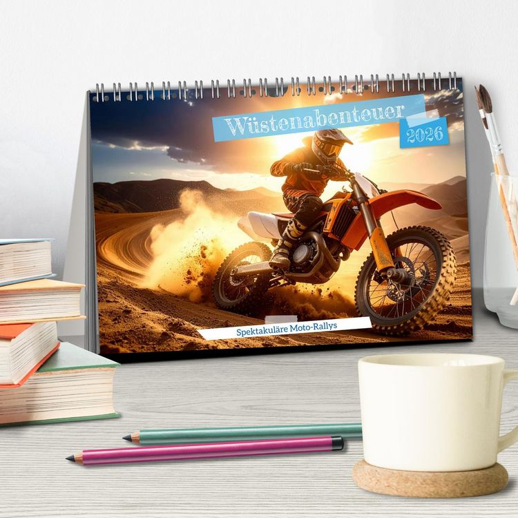 Produktbild: W&uuml;stenabenteuer - Spektakul&auml;re Moto-Rallys (Tischkalender 2026 DIN A5 quer), CALVENDO Monatskalender