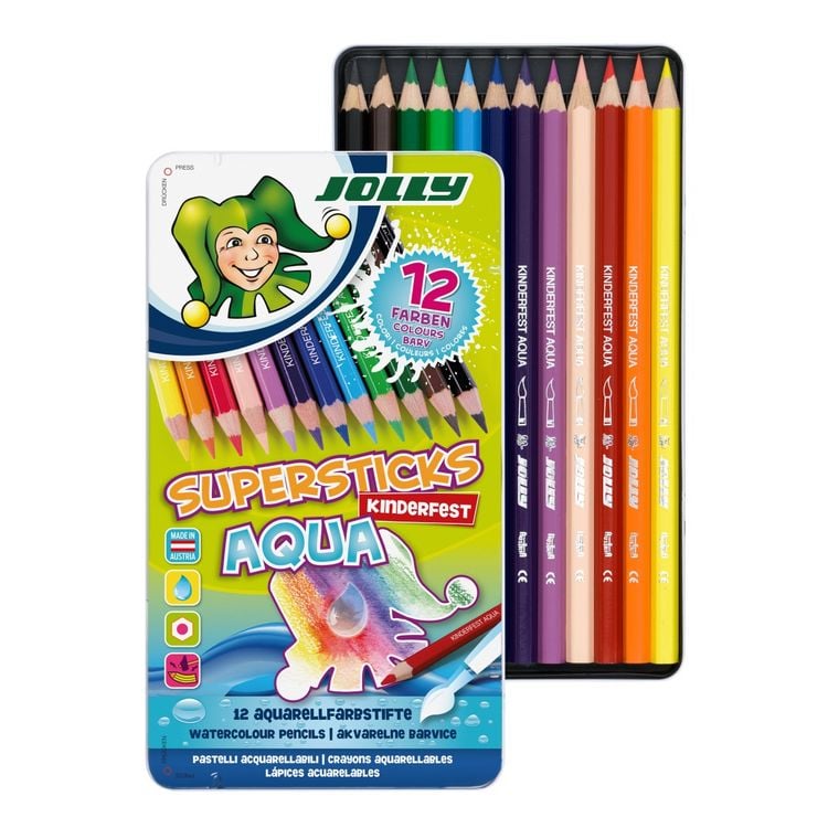 Produktbild: JOLLY Buntstifte Supersticks Kinderfest AQUA, 12er Metalletui
