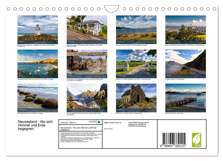 Produktbild: Neuseeland - Wo sich Himmel und Erde begegnen (Wandkalender 2026 DIN A4 quer), CALVENDO Monatskalender