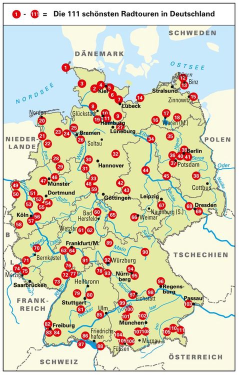 Produktbild: BVA Die 111 sch&ouml;nsten Radtouren in Deutschland