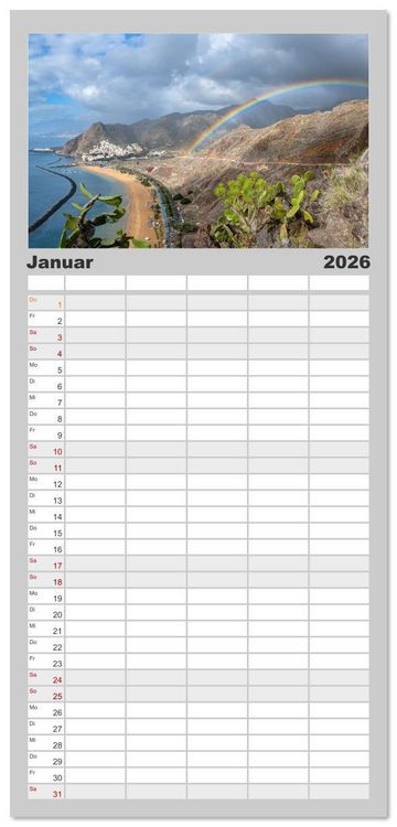Produktbild: Familienplaner 2026 - Die stille Magie der Insel Teneriffa mit 5 Spalten (Wandkalender, 21 x 45 cm) CALVENDO